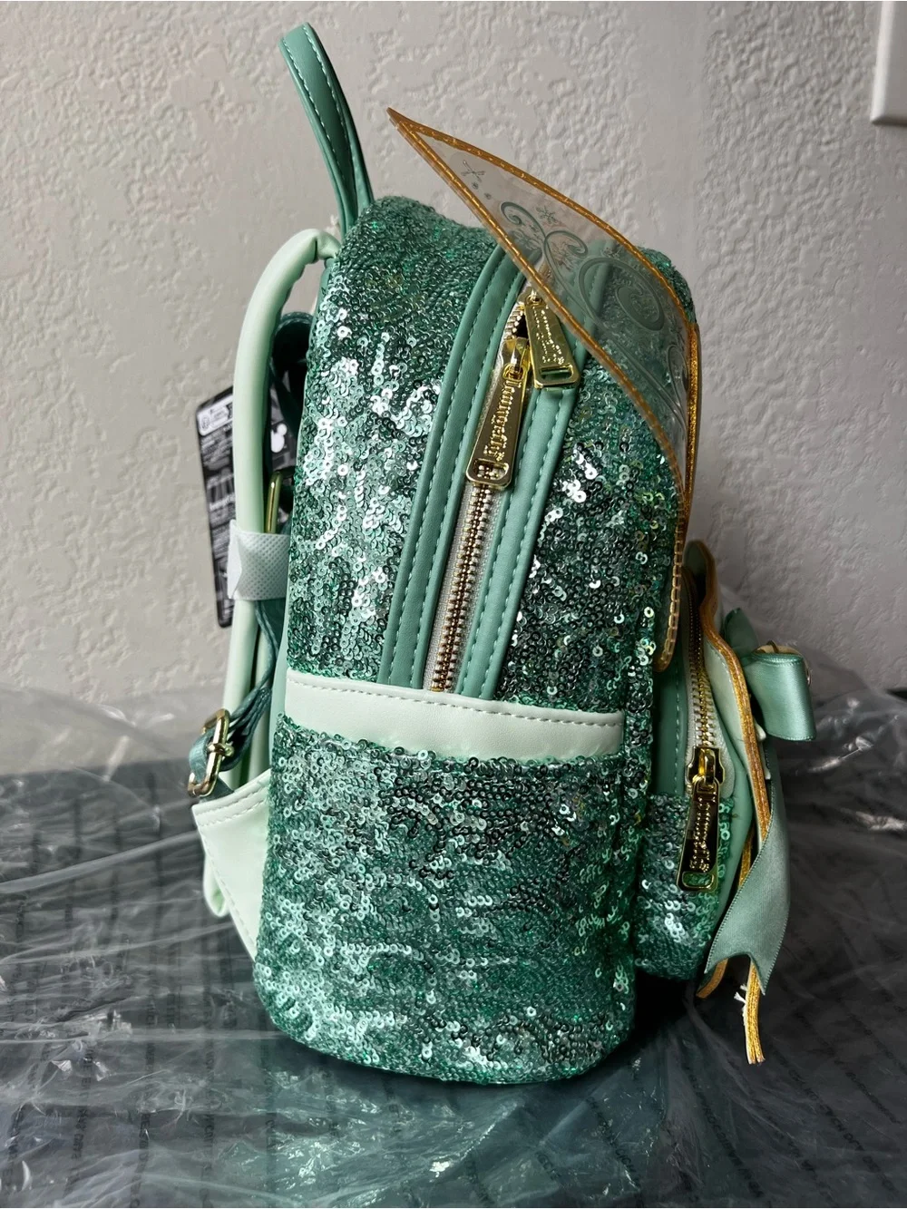 NWT Loungefly Disney Peter Pan Tinker Bell Wings Holiday Sequin Mini Backpack